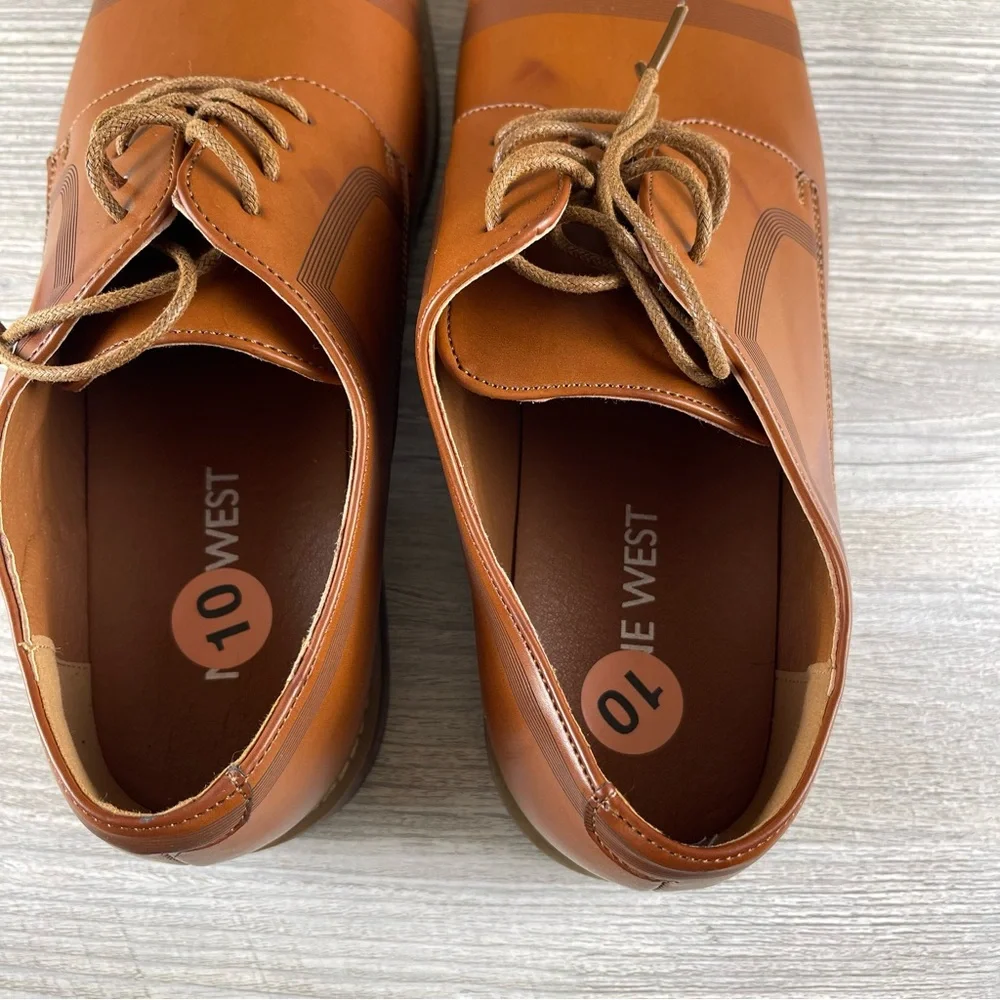 Nine West Kalani Dress Shoes Men's Cognac Leather Formal Oxford Lace Up size: 10